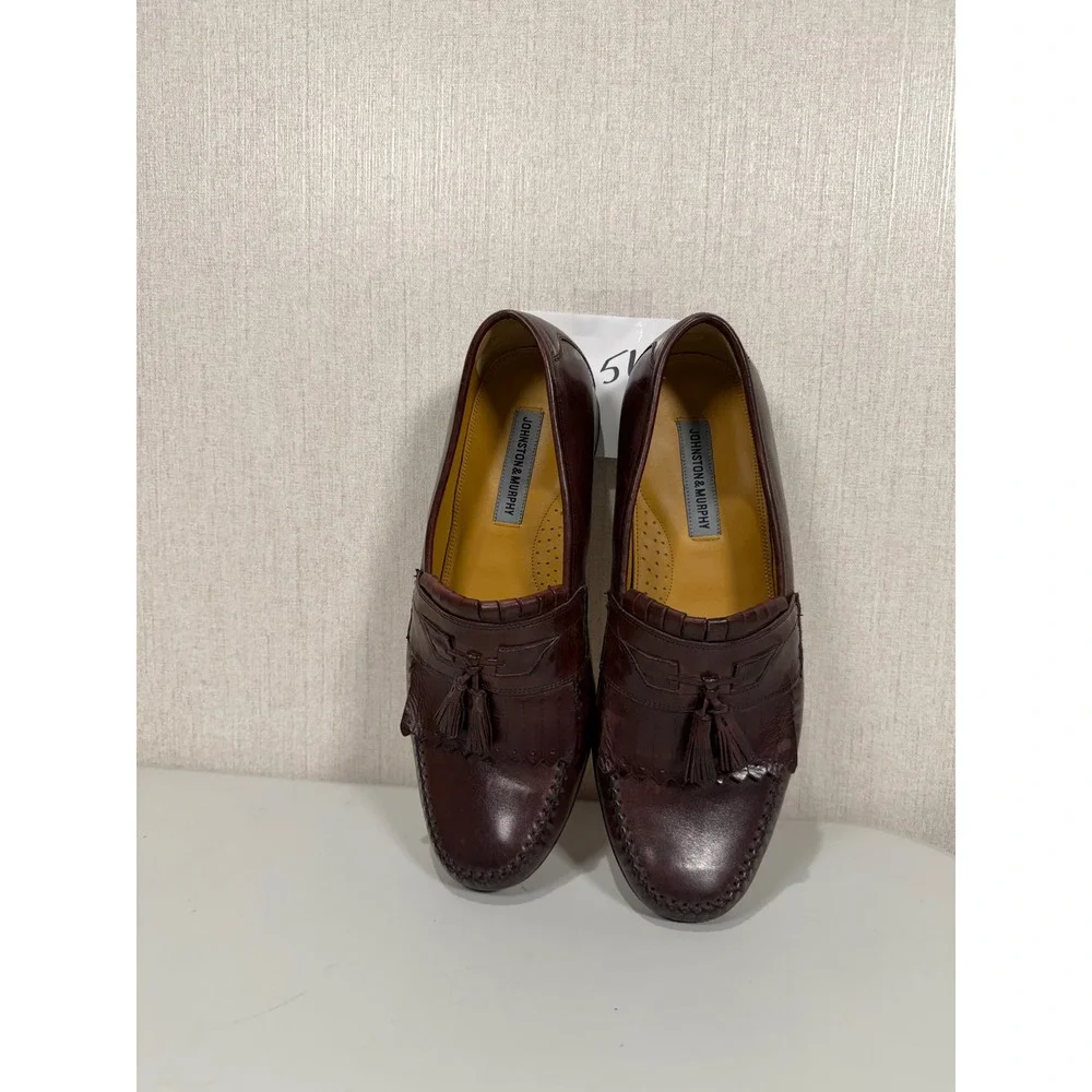 Johnston & Murphy Mens 11 W Burgundy Leather Kiltie Tassel Loafers 15-0834